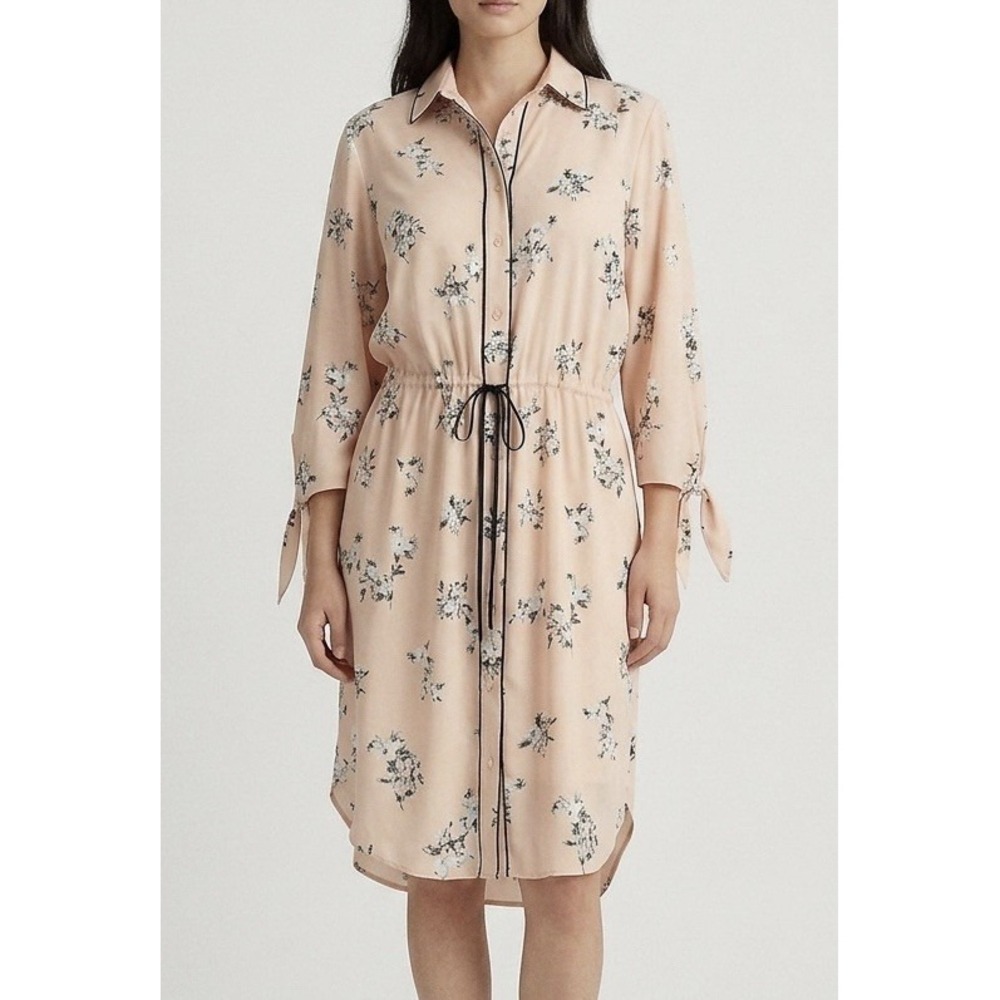 Lauren Ralph Lauren Womens Dress 12 Pink Floral Shirtdress Drawstring Button